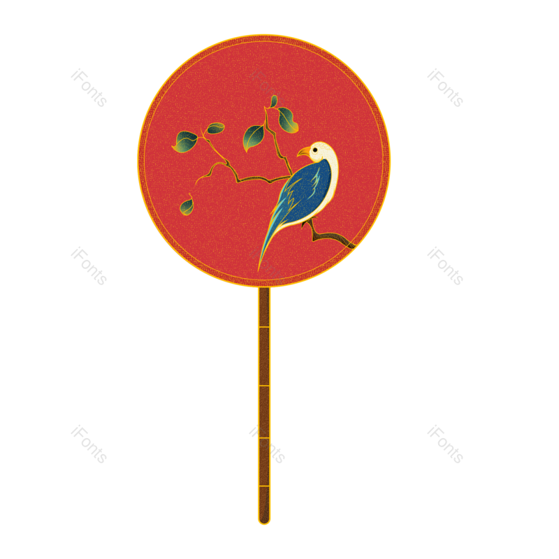 复古图片,中国风元素,扇子PNG,树枝免抠素材